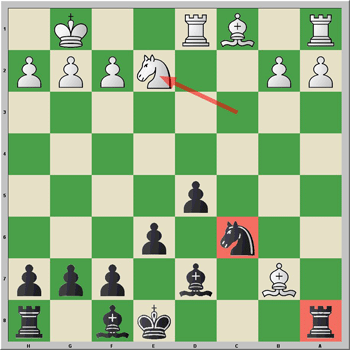 Francesa - Avance 4.c3 Cc6 5.Cf3 Db6 6.Ad3 cxd4 7.cxd4 Ad7 8.0-0 Cxd4 9.Cxd4 Dxd4 11.De2 Ce7 12.Td1 Cc6 13.Axa6 Dxe5 14.Axb7 Dxe2 15.Cxe2